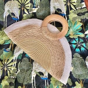 Crossbody Clutch Jute Wood Natural Gold Ivory Detachable Strap